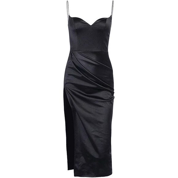 **Never Worn/With Tags** Spaghetti Strap Satin Cocktail Evening Dress Blk|Small - Picture 11 of 12